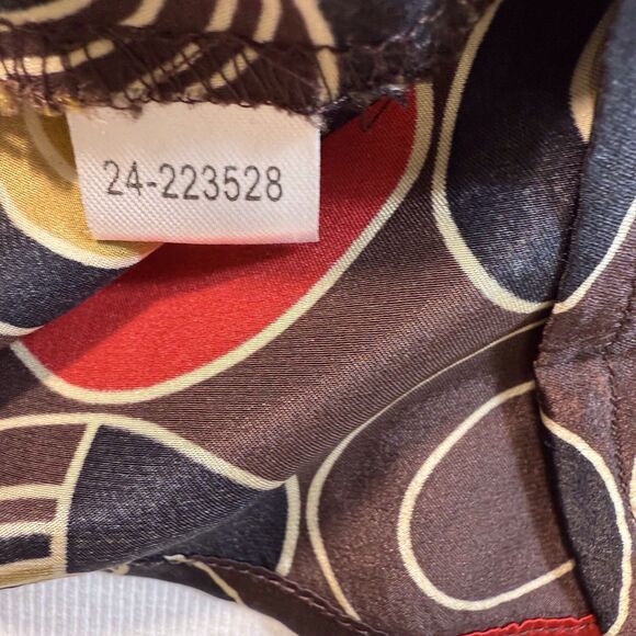 Ann Taylor 100% Silk Print Button Up Blouse Art Deco Size 12 Deep V-Neck - Picture 9 of 13